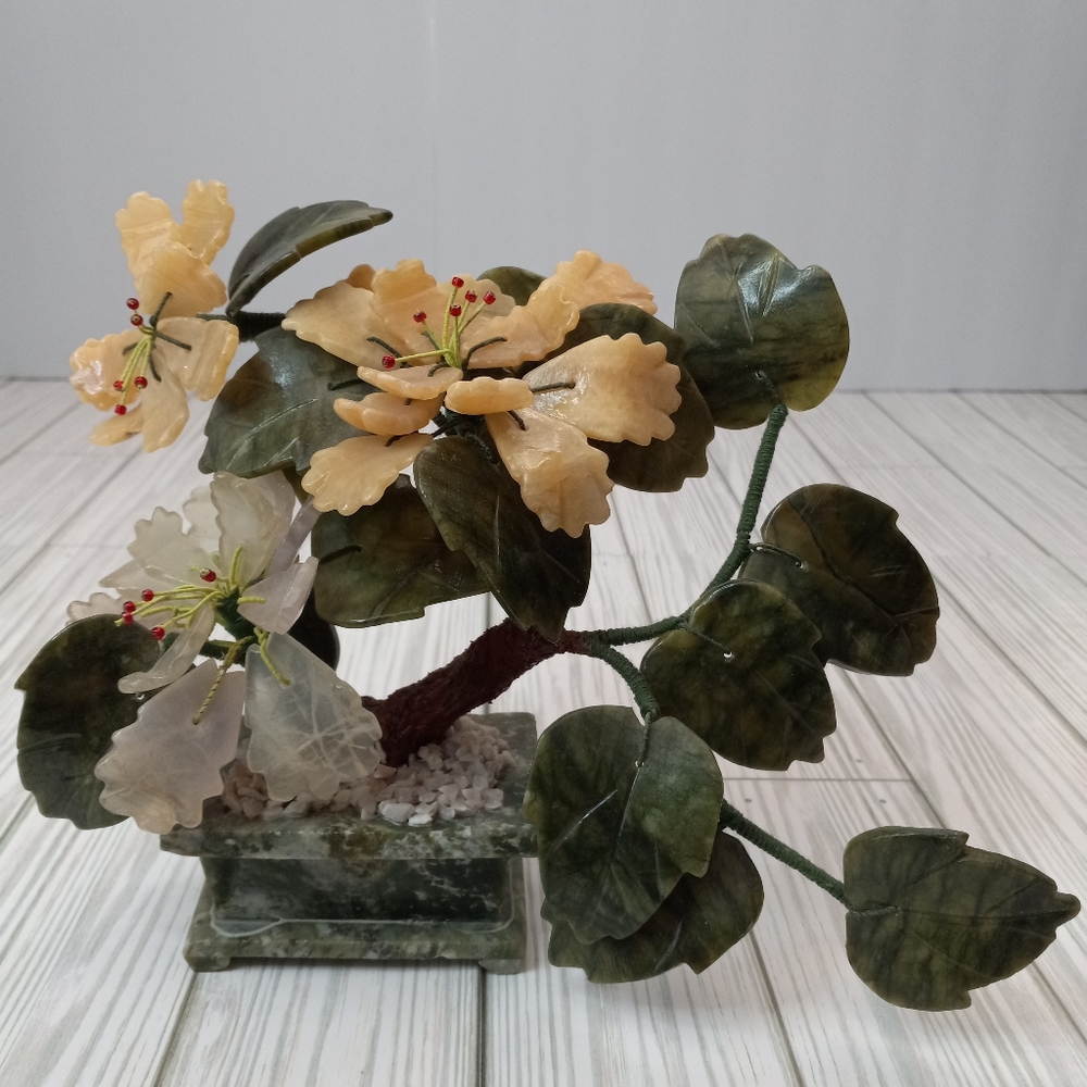 Vintage Multi Semi Precious Stone Floral Bansai Tree